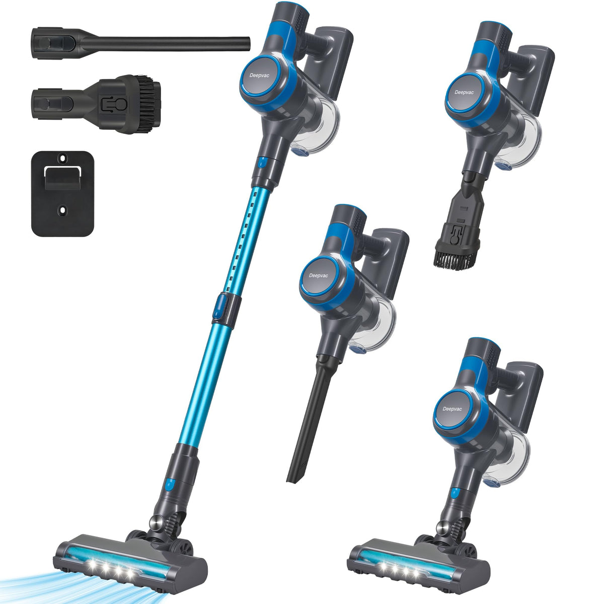 Deepvac 250W suction power removes tough dirt from floors and carpets