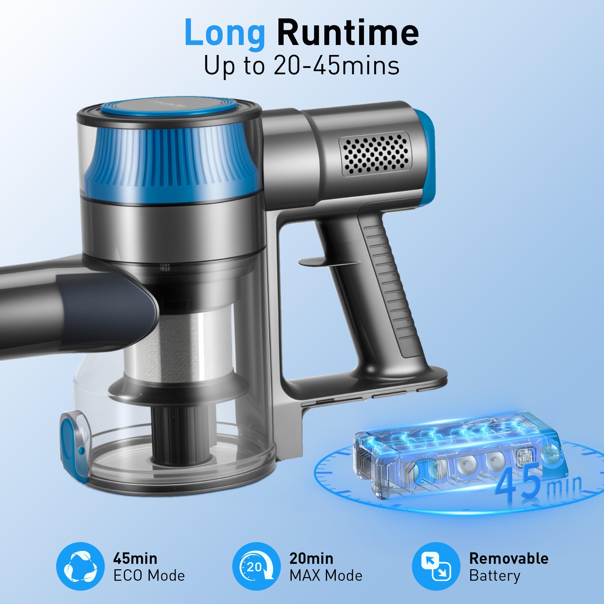 Deepvac detachable battery for extended runtime and quick swaps