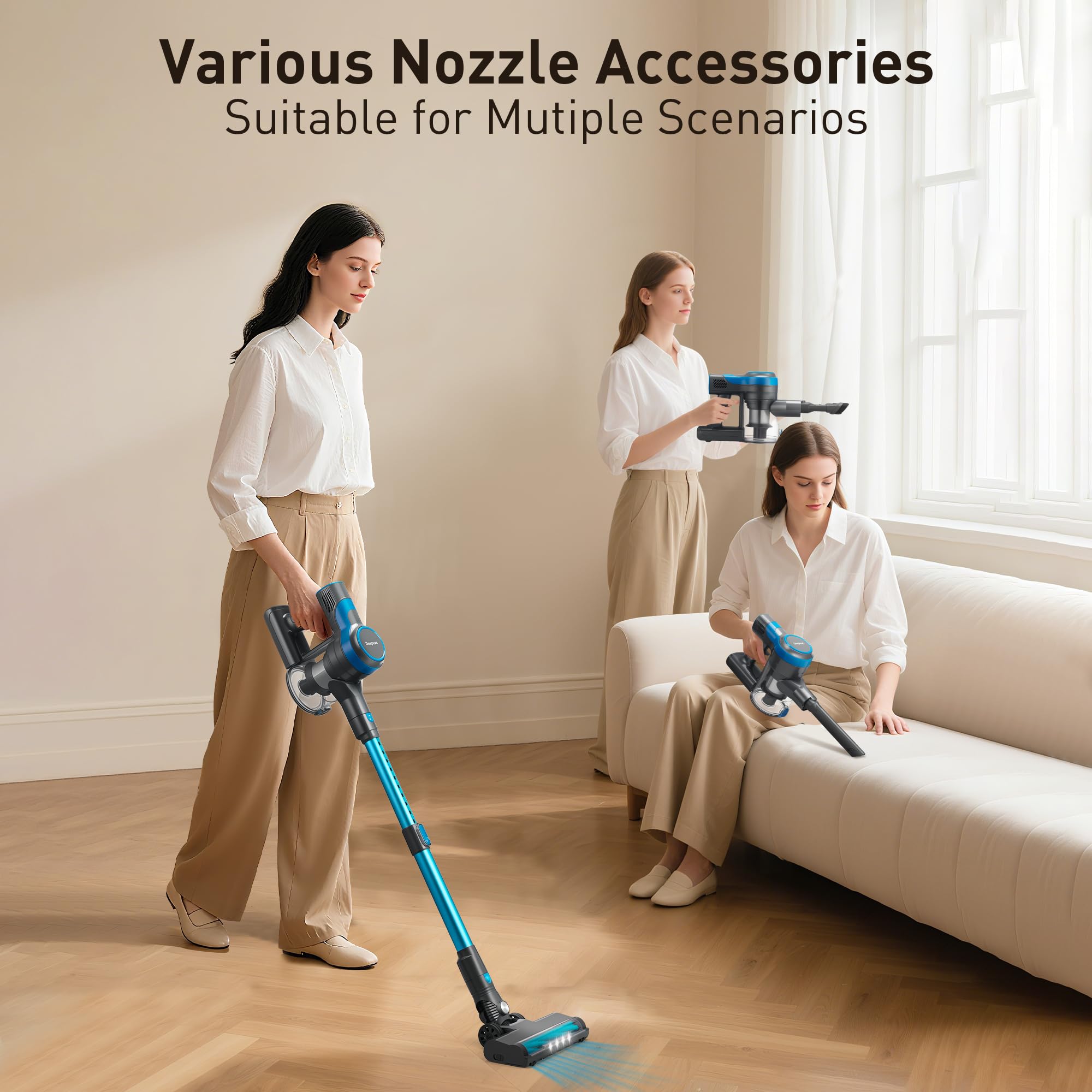 Deepvac LED lighting illuminates dark corners under furniture