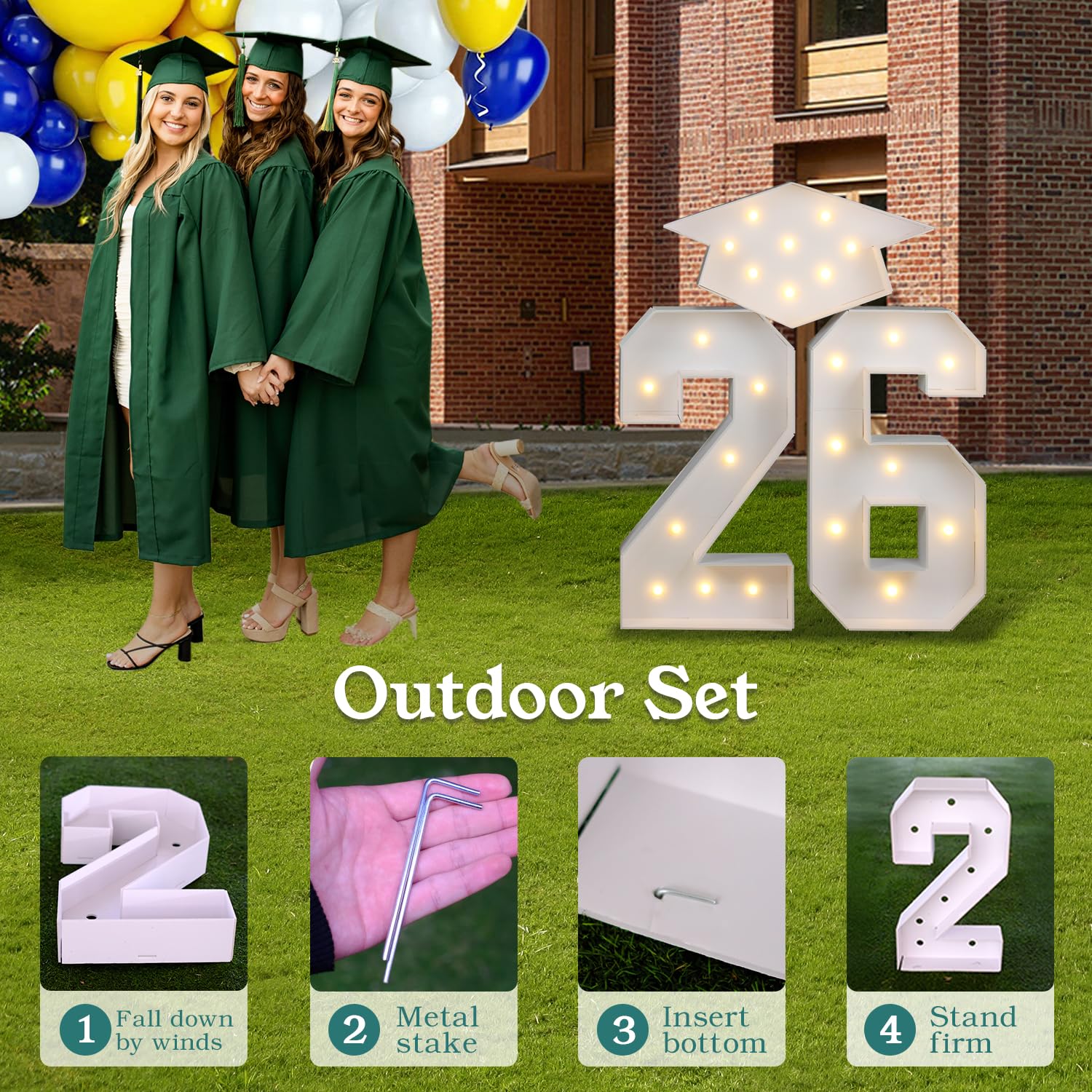 Deerher graduation cap decor adds a finishing touch.