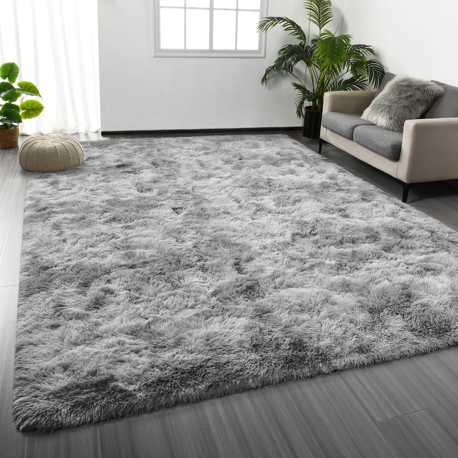 Deerhoo large shag area rug 5x8 in light grey for comfy living rooms.