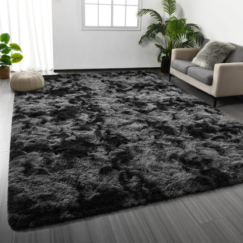 Deerhoo large shag rug 6x9 with dark grey plush top creates a cozy, foot-friendly surface.