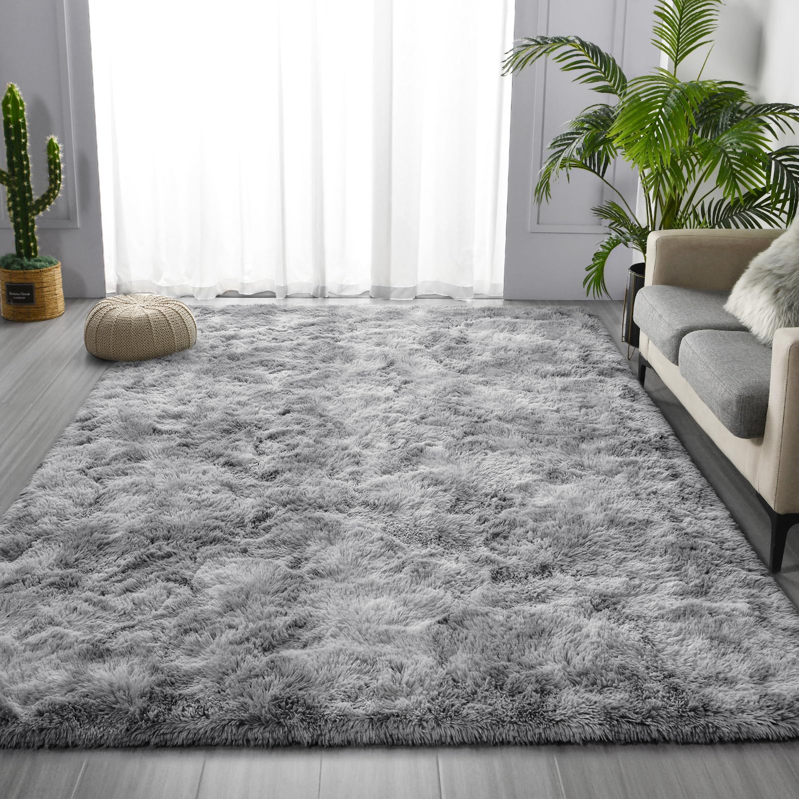 Deerhoo tie-dyed plush rug adds color to living spaces with soft texture.