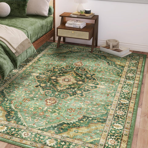 Deerly floral-pattern green rug adds entryway charm and warmth