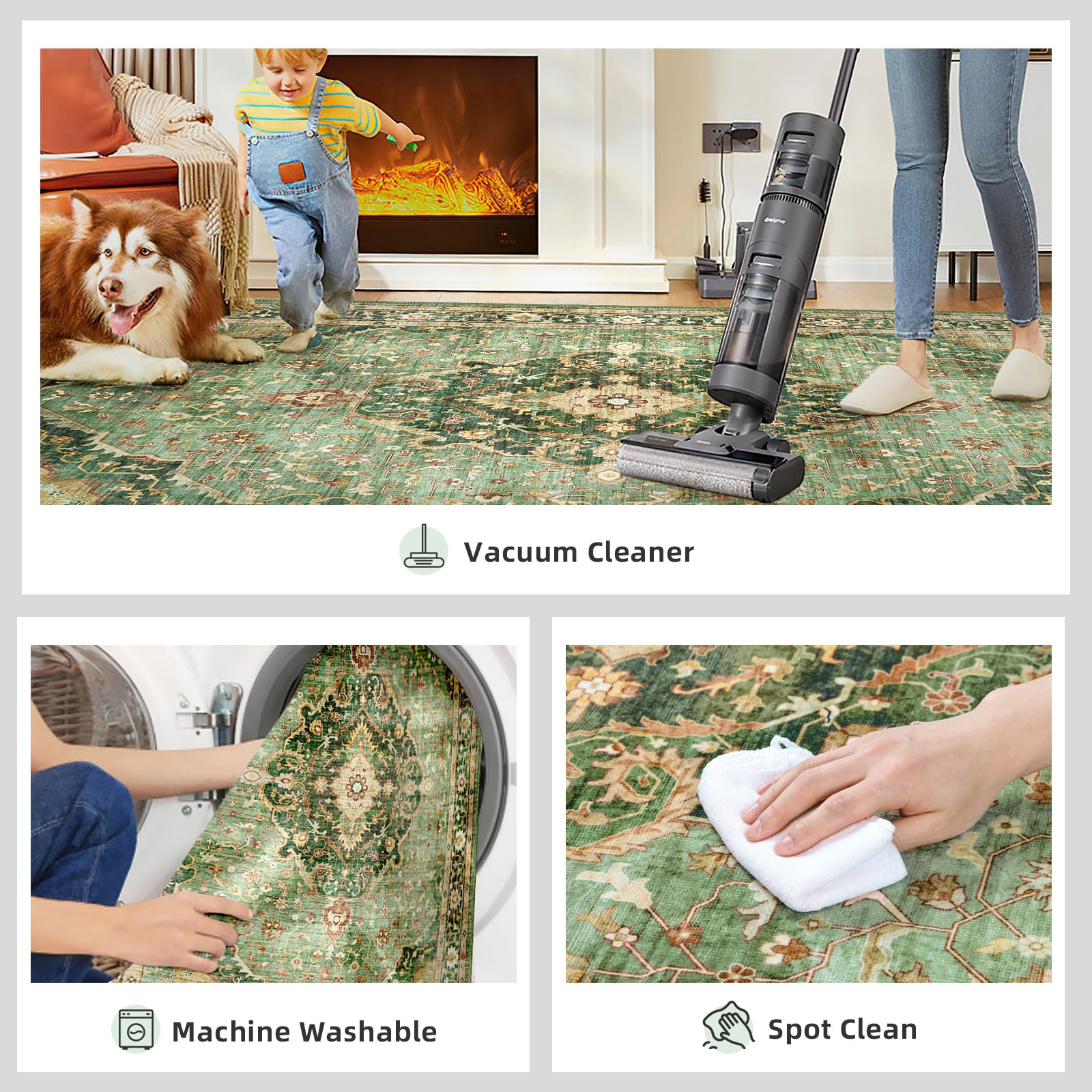 Deerly foldable green rug suitable for living rooms, dorms, or nurseries