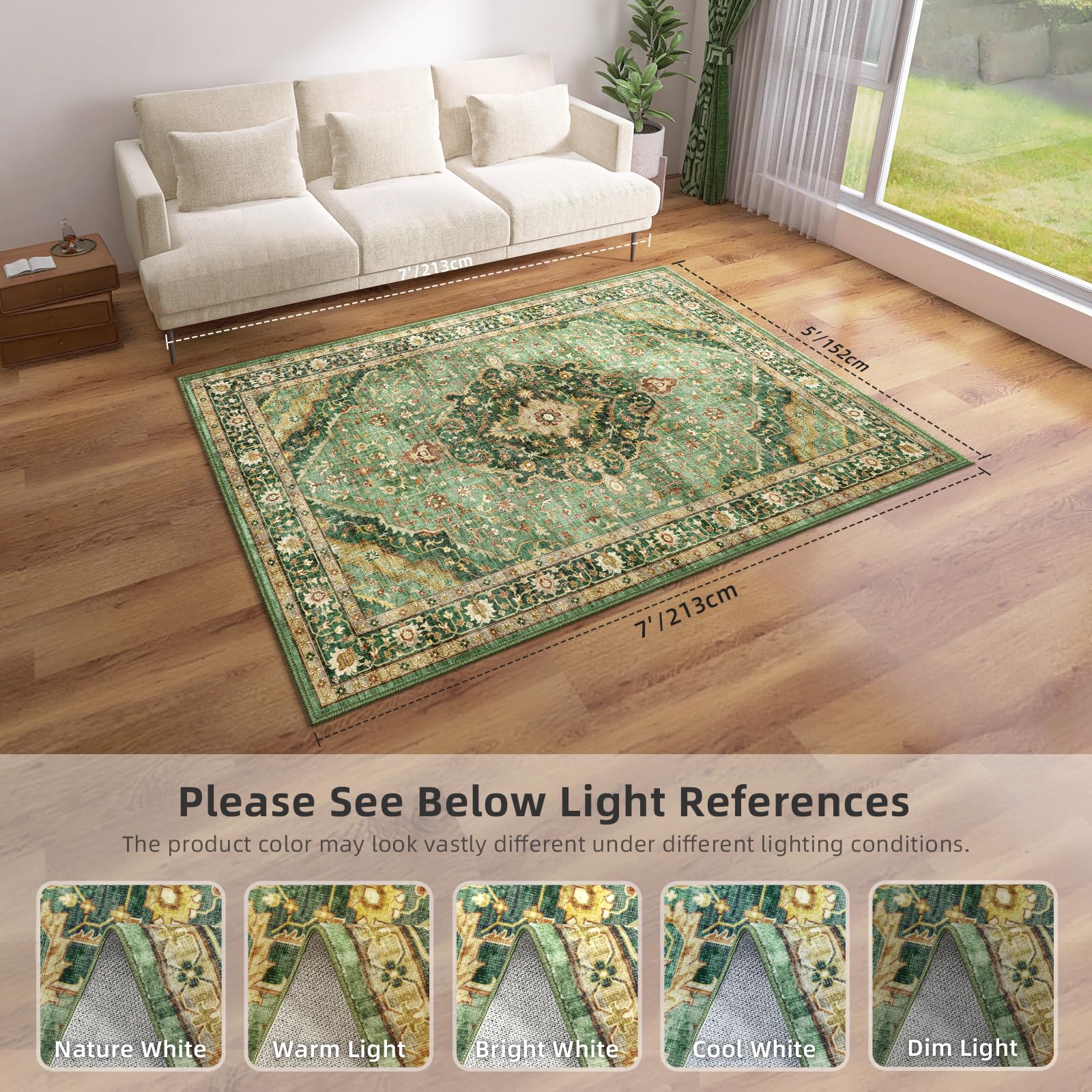 Deerly multi-use green rug ideal under furniture or in offices
