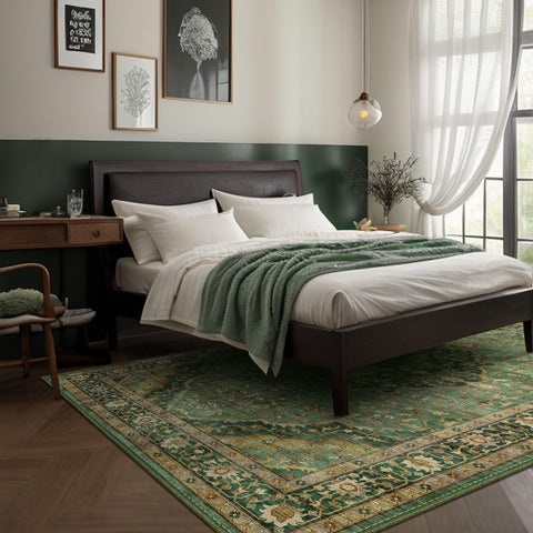 Deerly green washable 5x7 area rug with non-slip backing for busy homes
