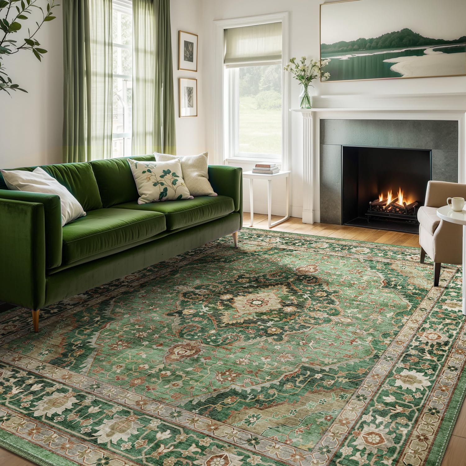 Deerly Green Rug 8x10 is machine-washable for simple cleanup