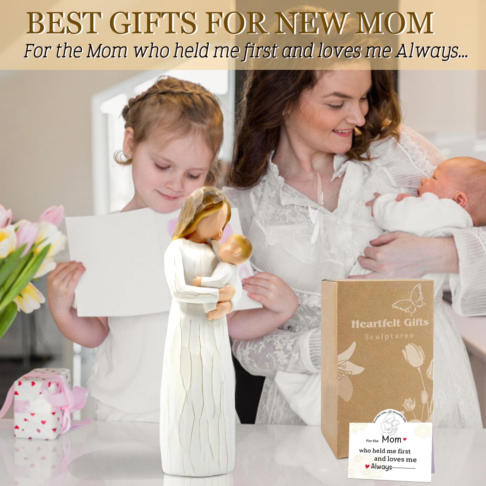 DEERWIN hand-painted mom-and-baby sculpture captures tender bonding for any living space.