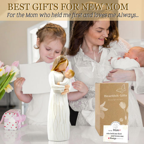 DEERWIN hand-painted mom-and-baby sculpture captures tender bonding for any living space.