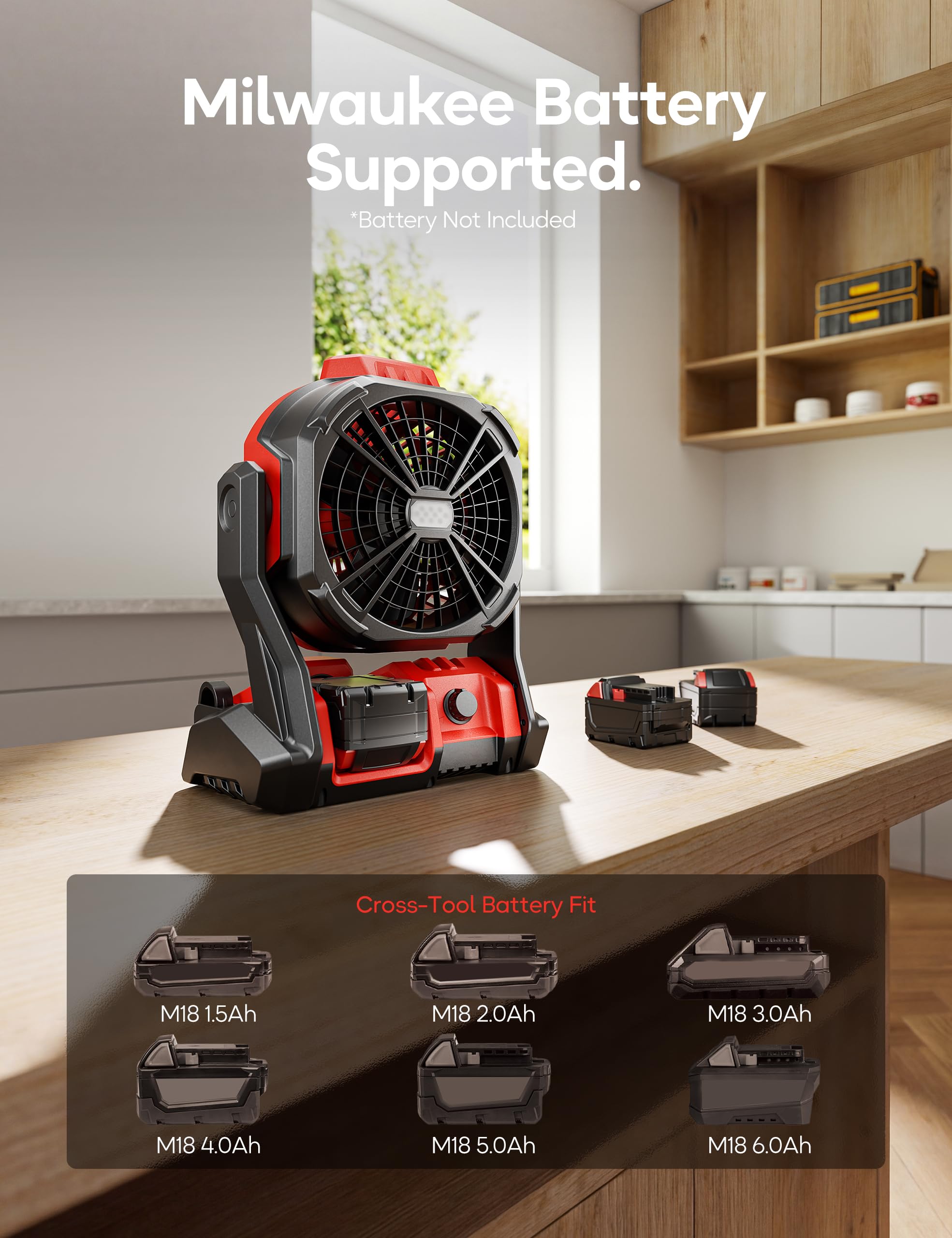 DeForce LED-lit fan showing built-in lighting for low-light tasks.