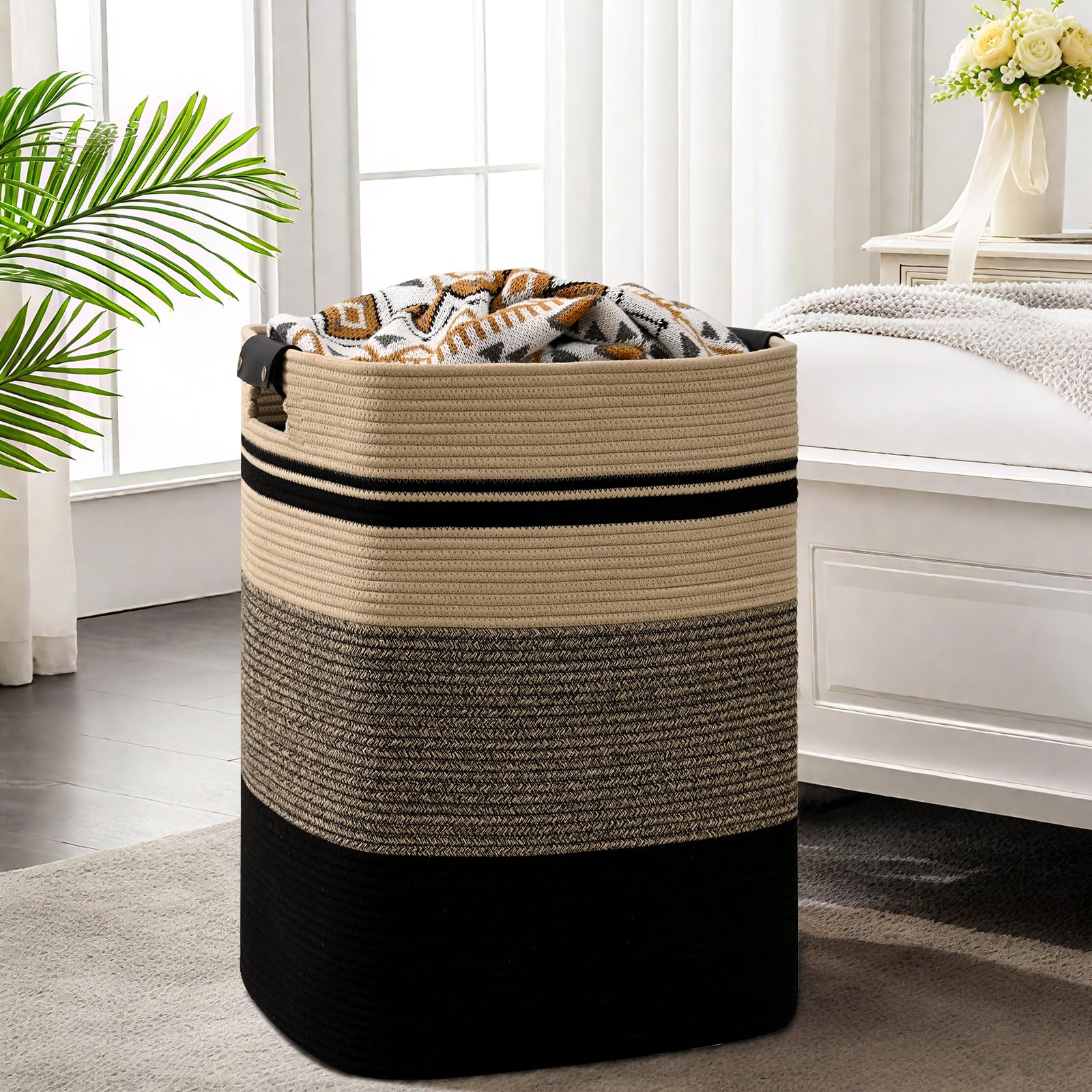 Degeyoyo 95L laundry hamper shown folded for easy storage and return to shape.