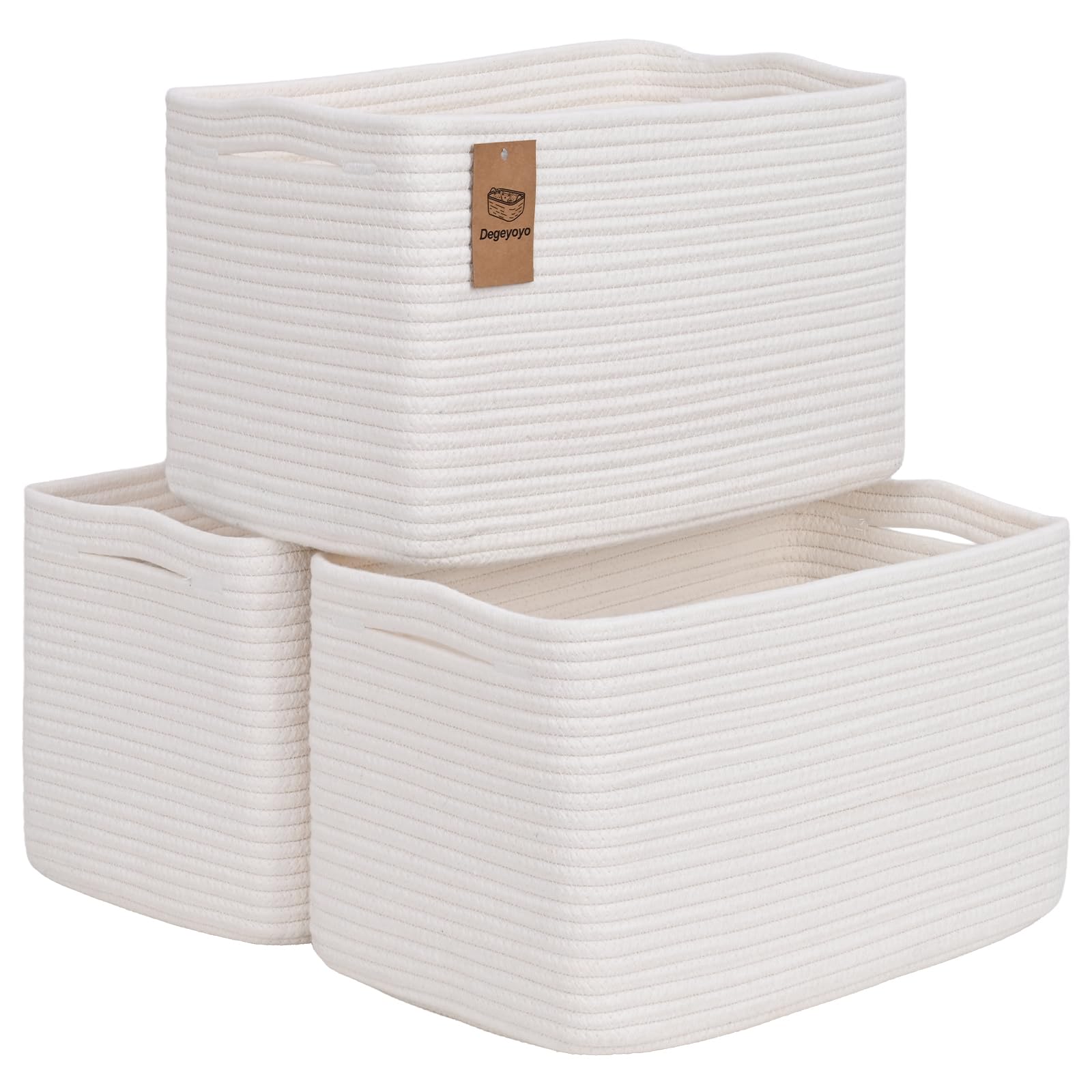 Degeyoyo baskets with towels organized on a shelf for a tidy bathroom.
