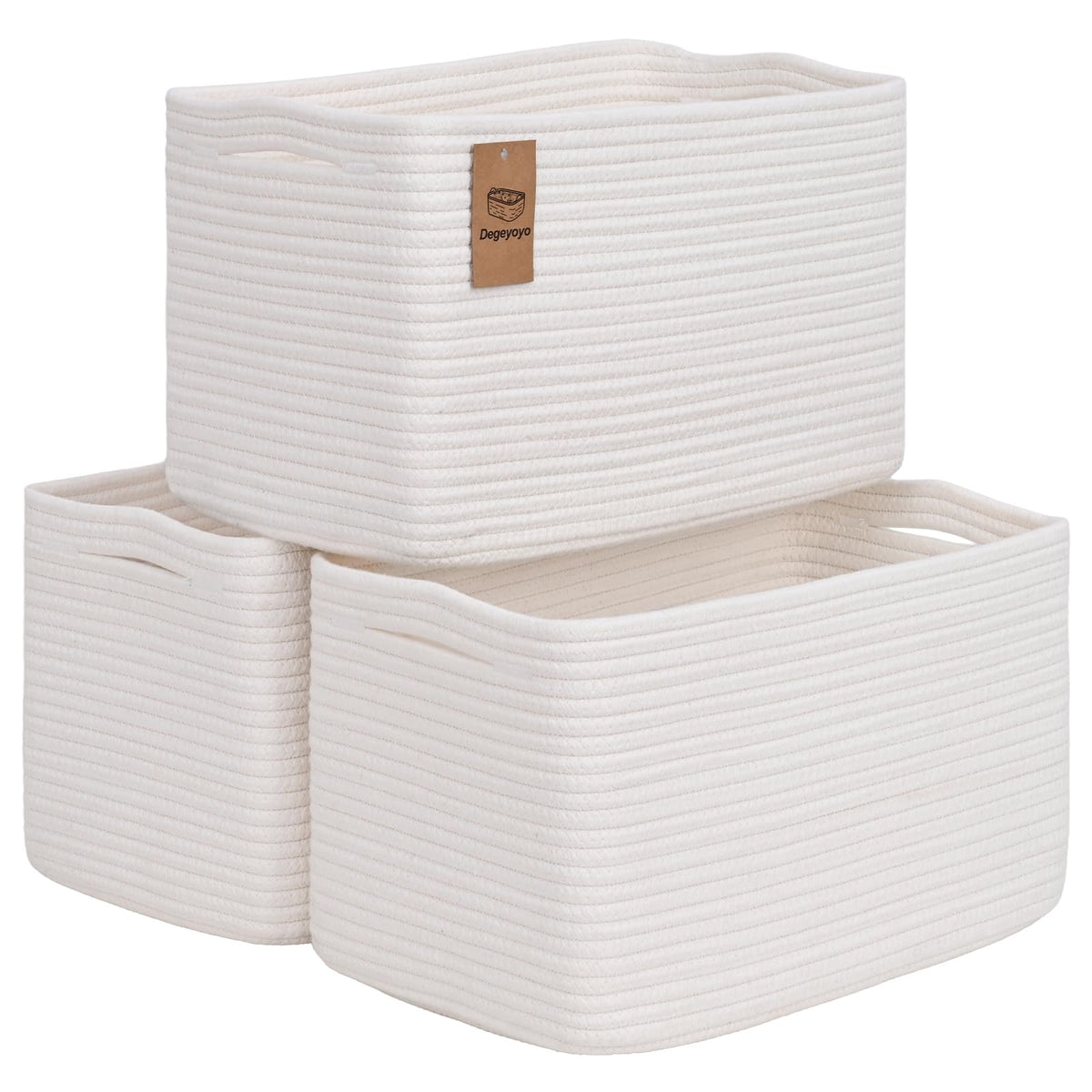 Degeyoyo baskets with towels organized on a shelf for a tidy bathroom.