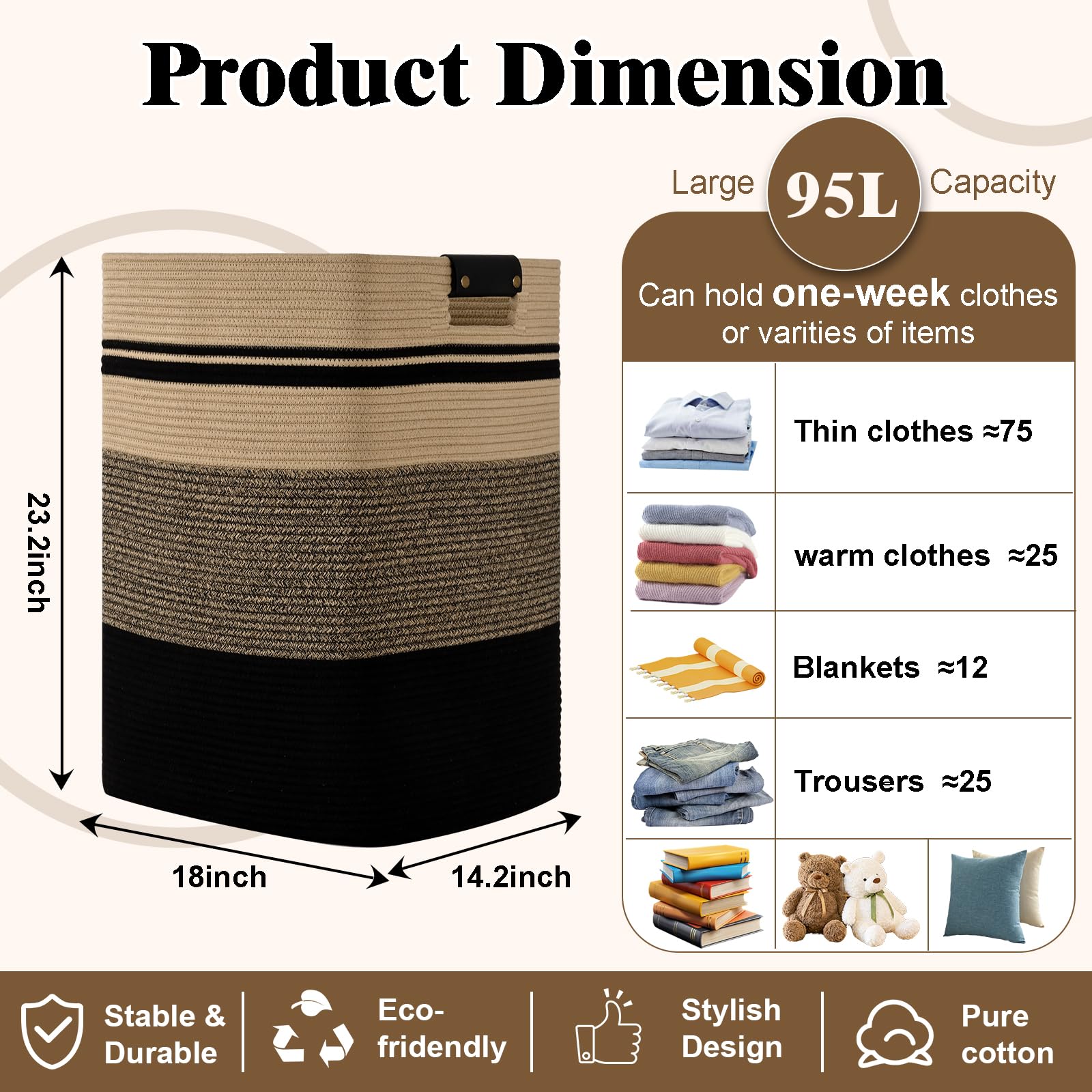 Breathable cotton rope material offers a sturdy, odor-free weave for everyday use.