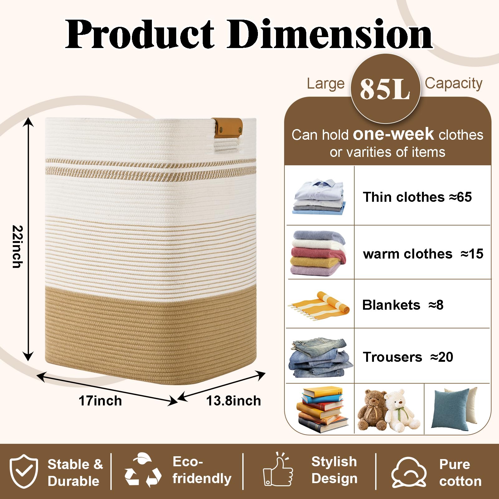 Degeyoyo cotton rope construction provides breathable, odor-free storage.