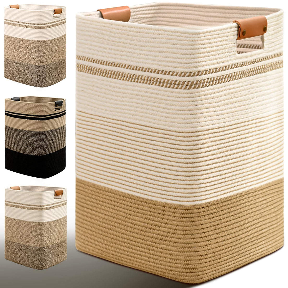 Degeyoyo laundry hamper with leather handles for a stylish, easy-to-grab storage solution.