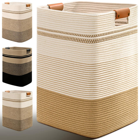 Degeyoyo laundry hamper with leather handles for a stylish, easy-to-grab storage solution.