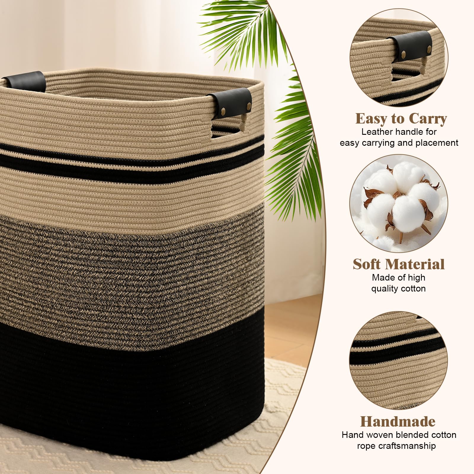 Living room use demonstrates practical organization with a stylish hamper.