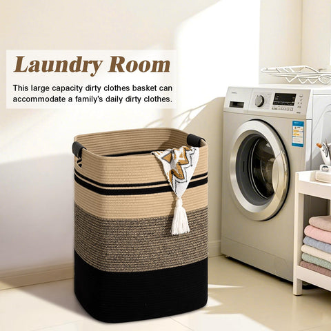 Rectangle large laundry basket fits neatly in corners and near the washer.