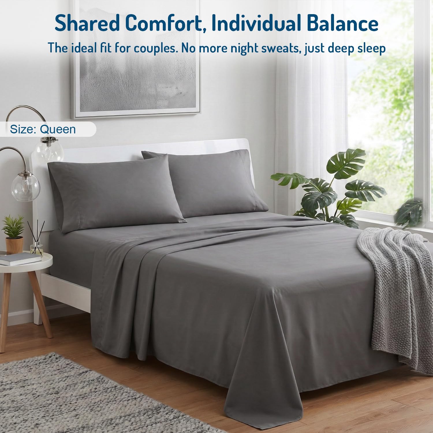 Degrees of Comfort grey packaging and branding for all-season bedding