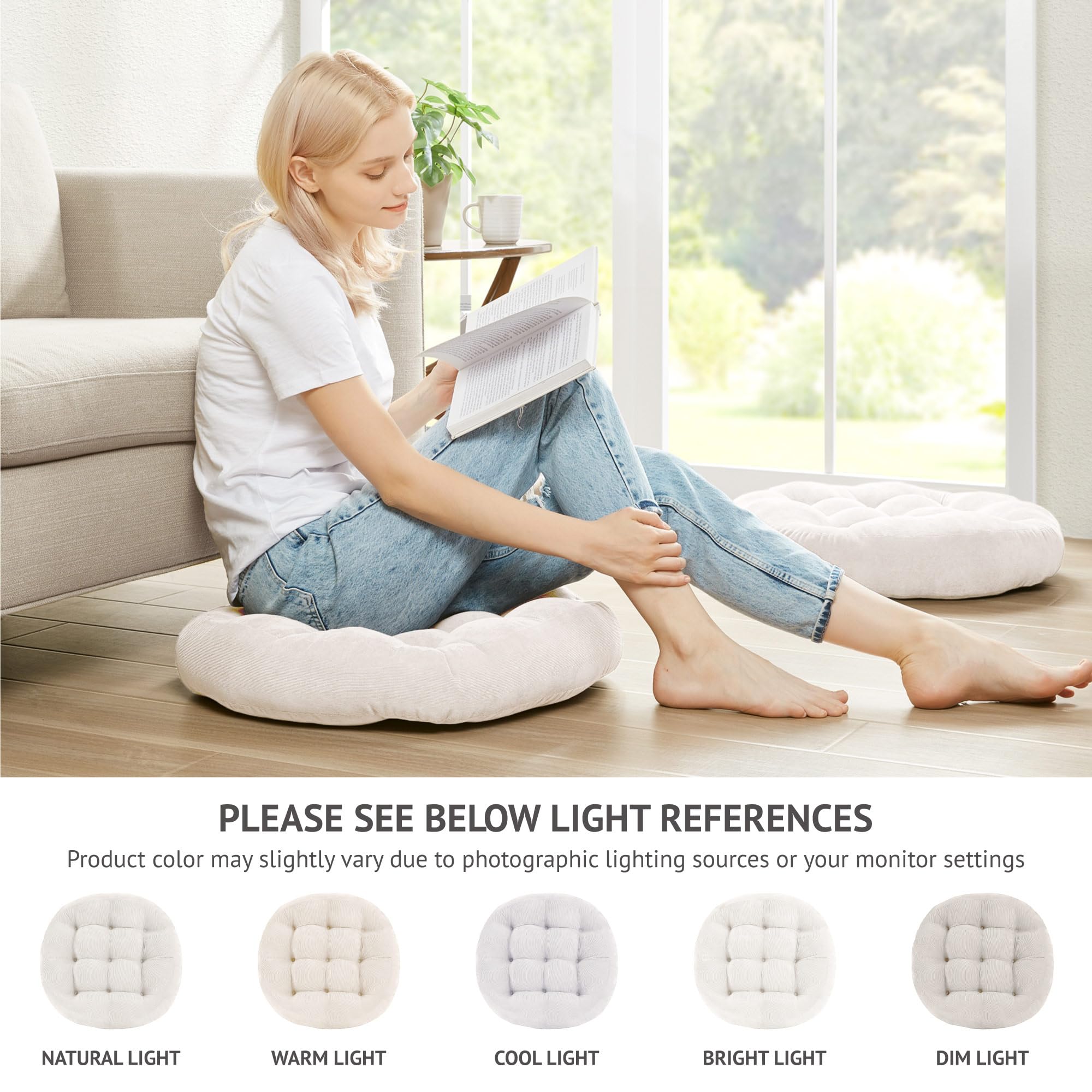 Degrees of Comfort corduroy beige pillow fabric detail emphasizes soft touch.