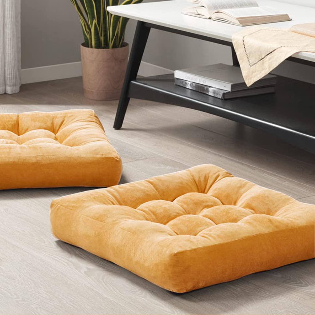 Degrees of Comfort floor pillow set in orange-yellow adds cozy seating for gatherings.