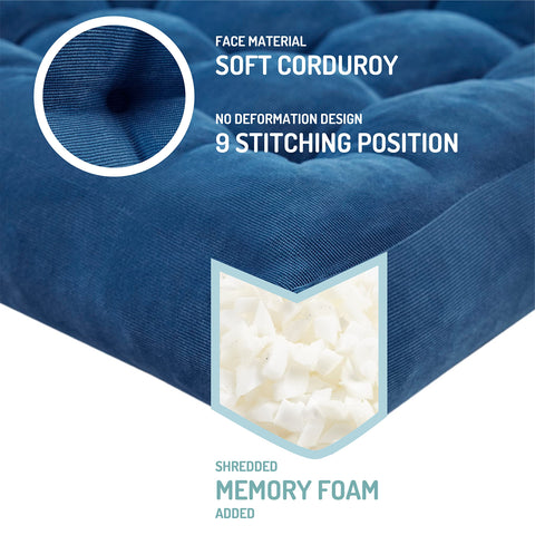Degrees of Comfort close-up of corduroy tufting and plush padding.