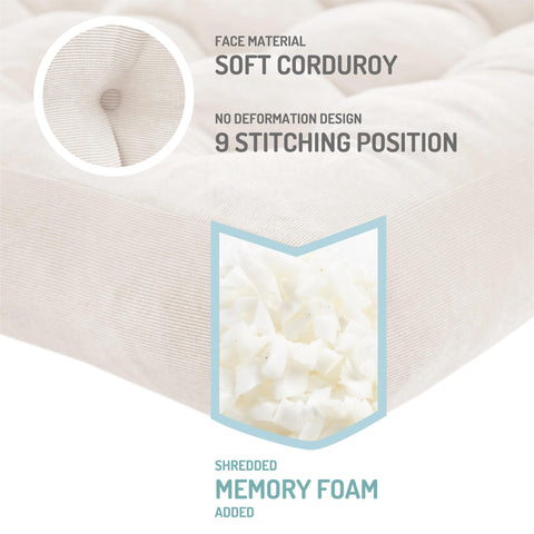 Degrees of Comfort corduroy texture close-up highlights soft, durable surface for daily use.