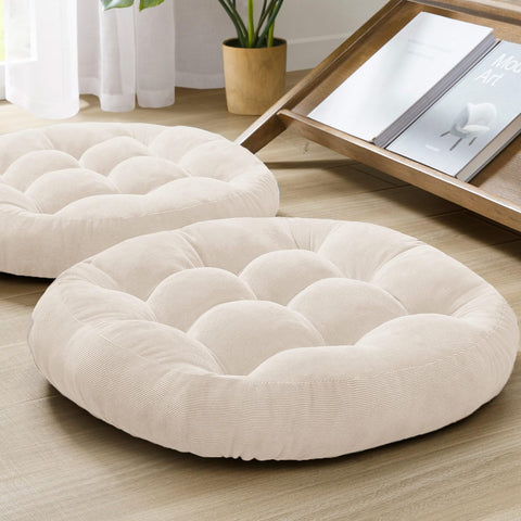 Degrees of Comfort meditation floor pillow pair close-up showing tufted corduroy for cozy seating.