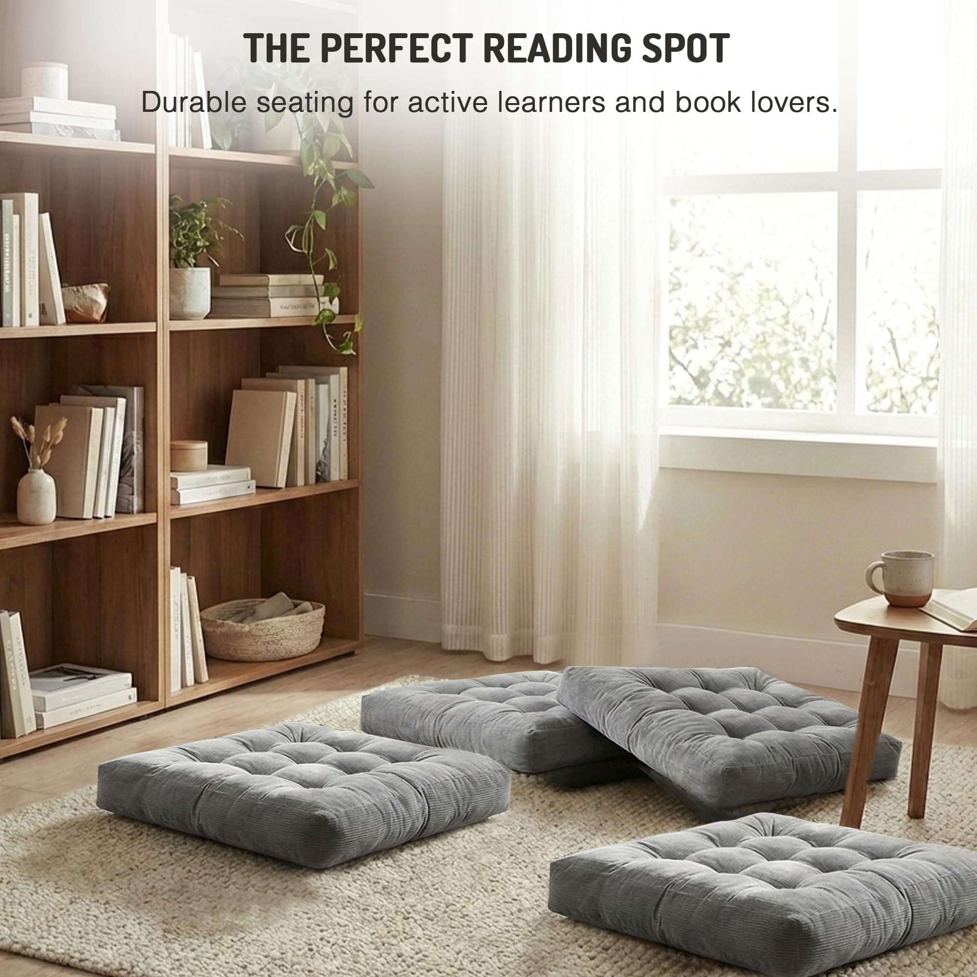 Degrees of Comfort multi-use pillow arrangement ideal for reading, meditation, or games