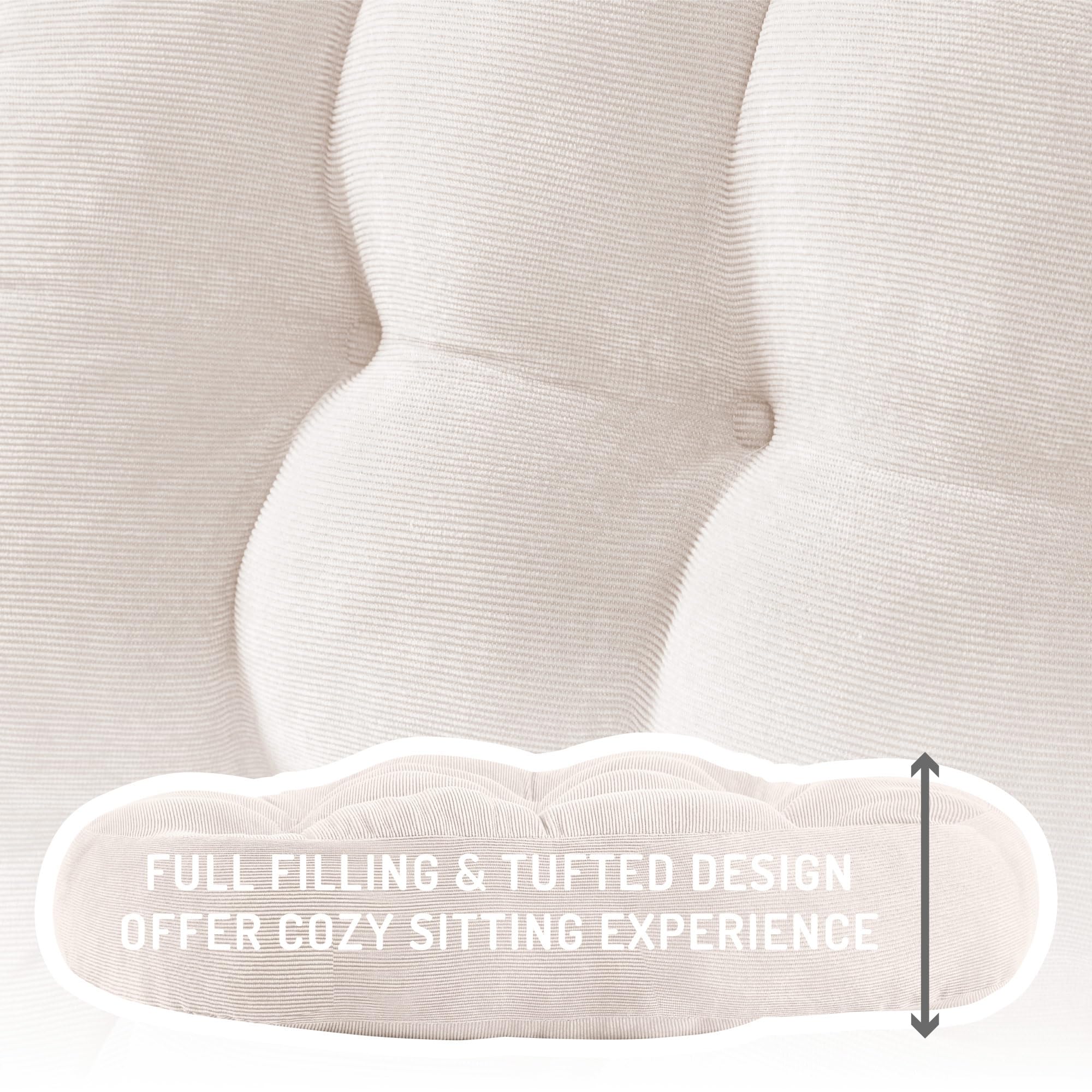 Degrees of Comfort round floor cushion side profile shows plush thickness.