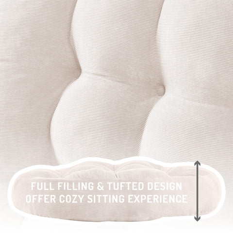 Degrees of Comfort round floor cushion side profile shows plush thickness.