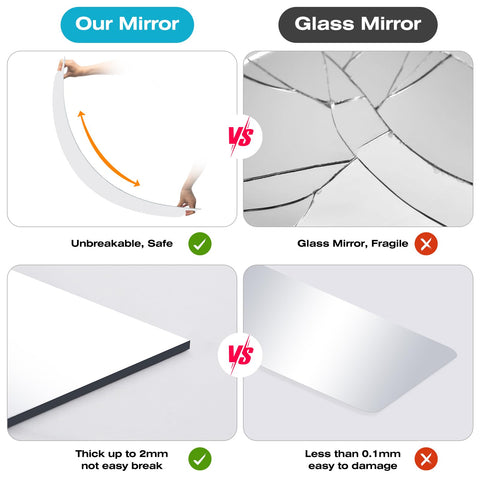 DEHWFT plexiglass mirror showcases clear reflection without glass break risk.