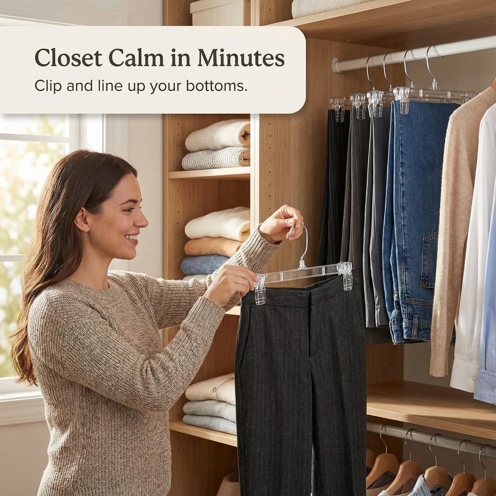 DEILSY 30-pack closet hangers providing space-saving solution for small wardrobes.
