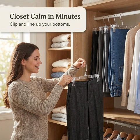 DEILSY 30-pack closet hangers providing space-saving solution for small wardrobes.