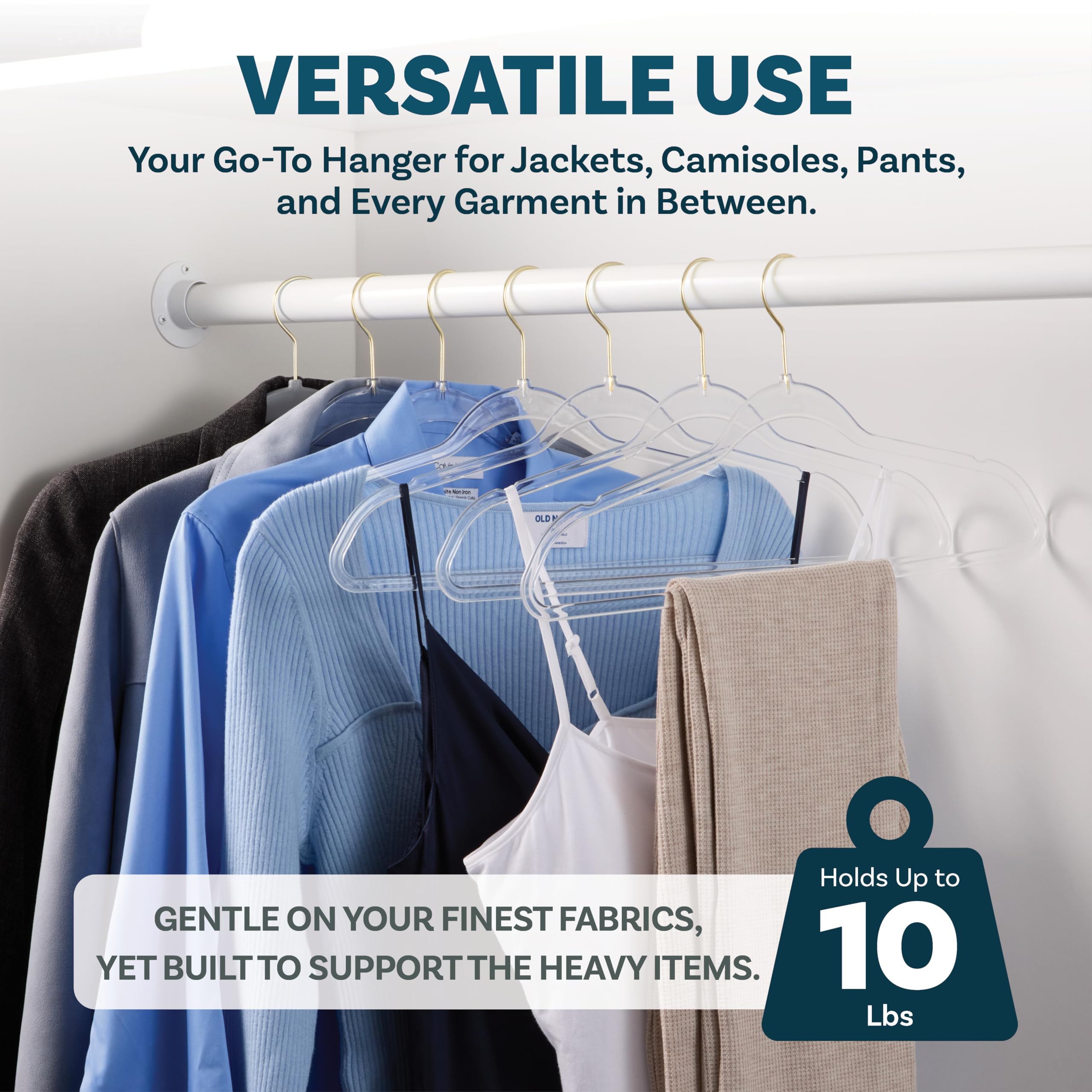DEILSY 50-pack hangers arranged in packaging ready for closet refresh.