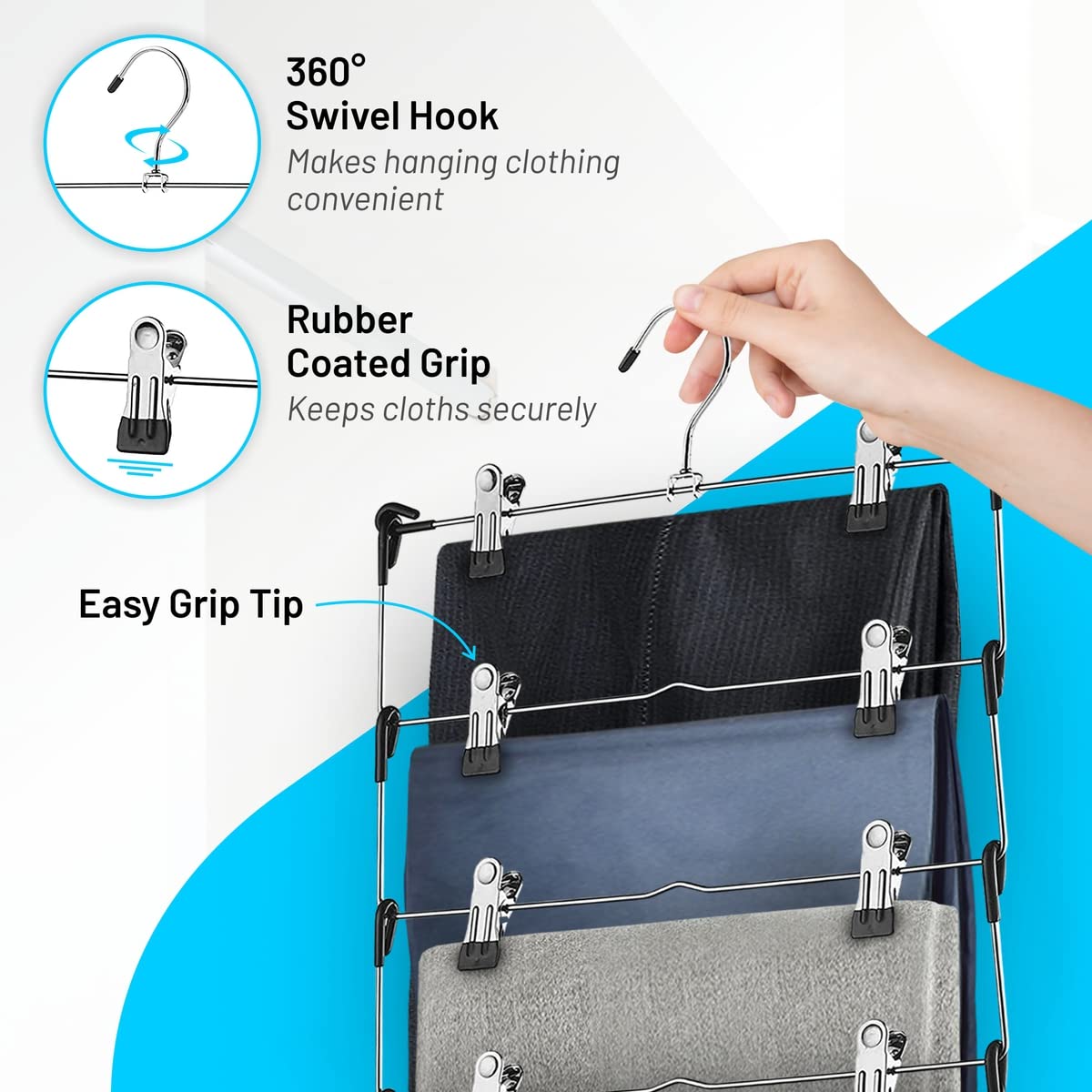 DEILSY bottom hangers keep garments neatly aligned and easy to choose.