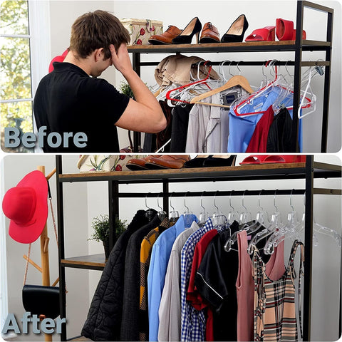 DEILSY clear plastic hangers packaging photo highlights bulk value for retail or home use.