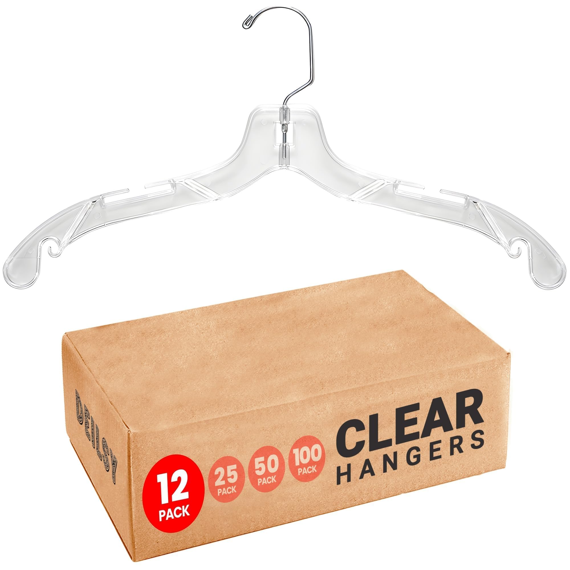 DEILSY clear plastic hanger front view for crisp garment presentation.