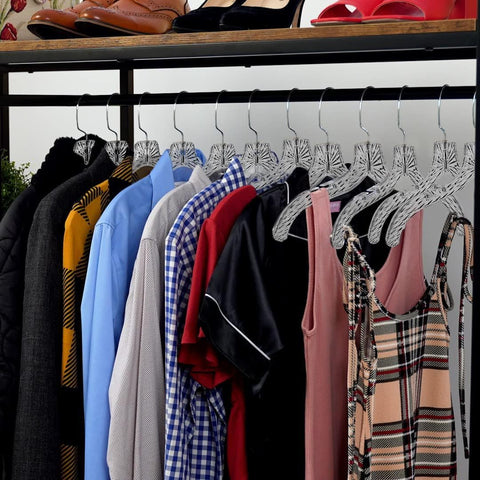 DEILSY clear plastic hangers with swivel hooks keep outfits visible and accessible.