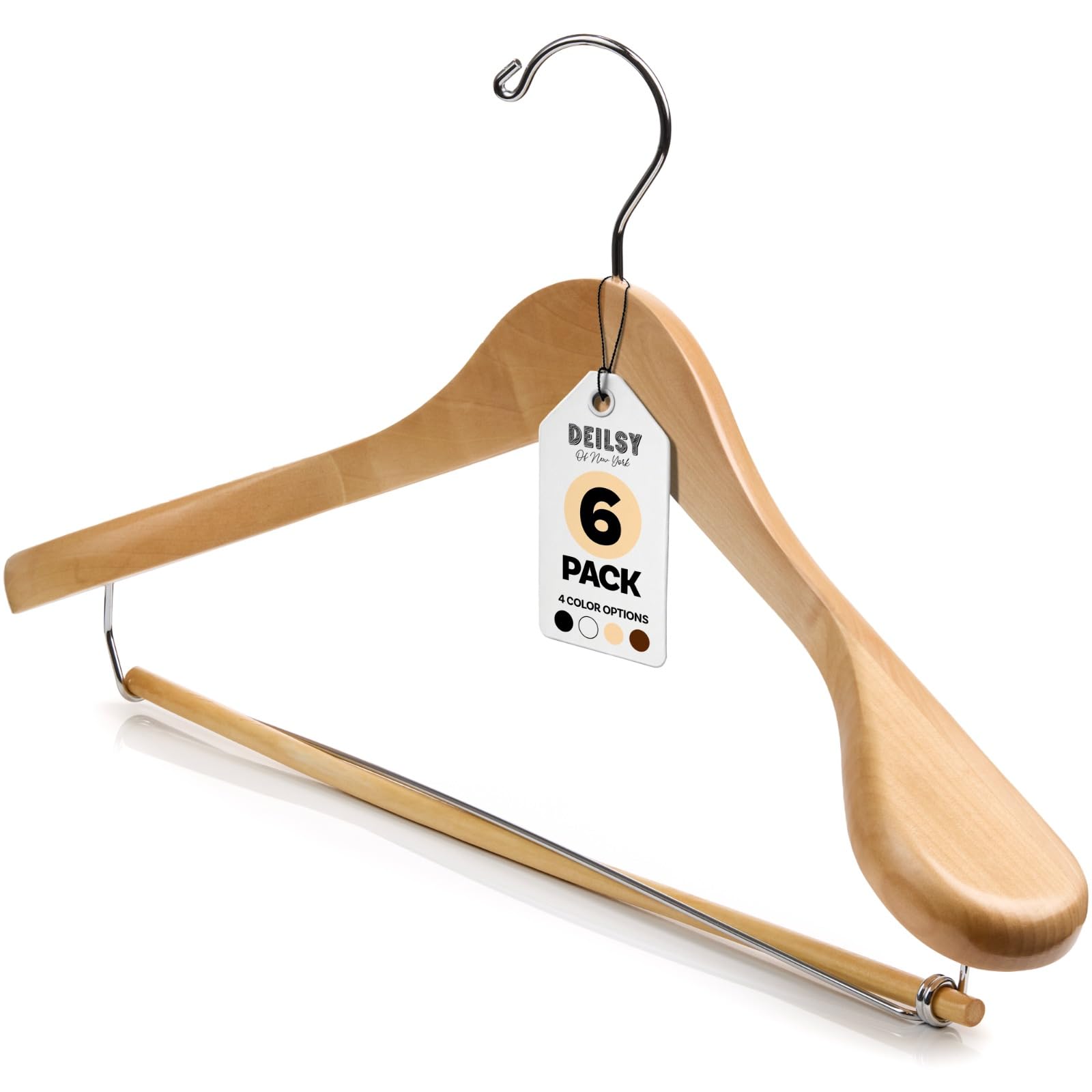 DEILSY Natural Suit Hangers in a closet keep garments neatly aligned.