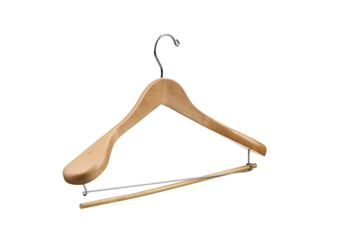 DEILSY Natural Suit Hangers non-slip bar close-up prevents slipping and creasing.