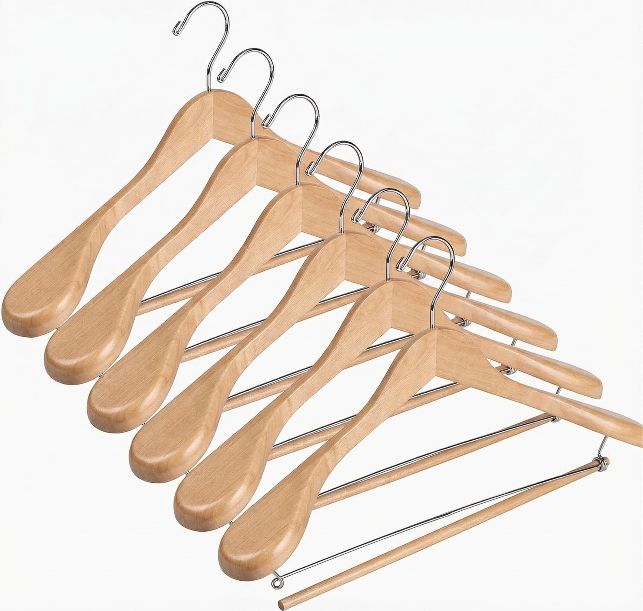 DEILSY Natural Suit Hangers overview showing the 6-pack for organized closets.