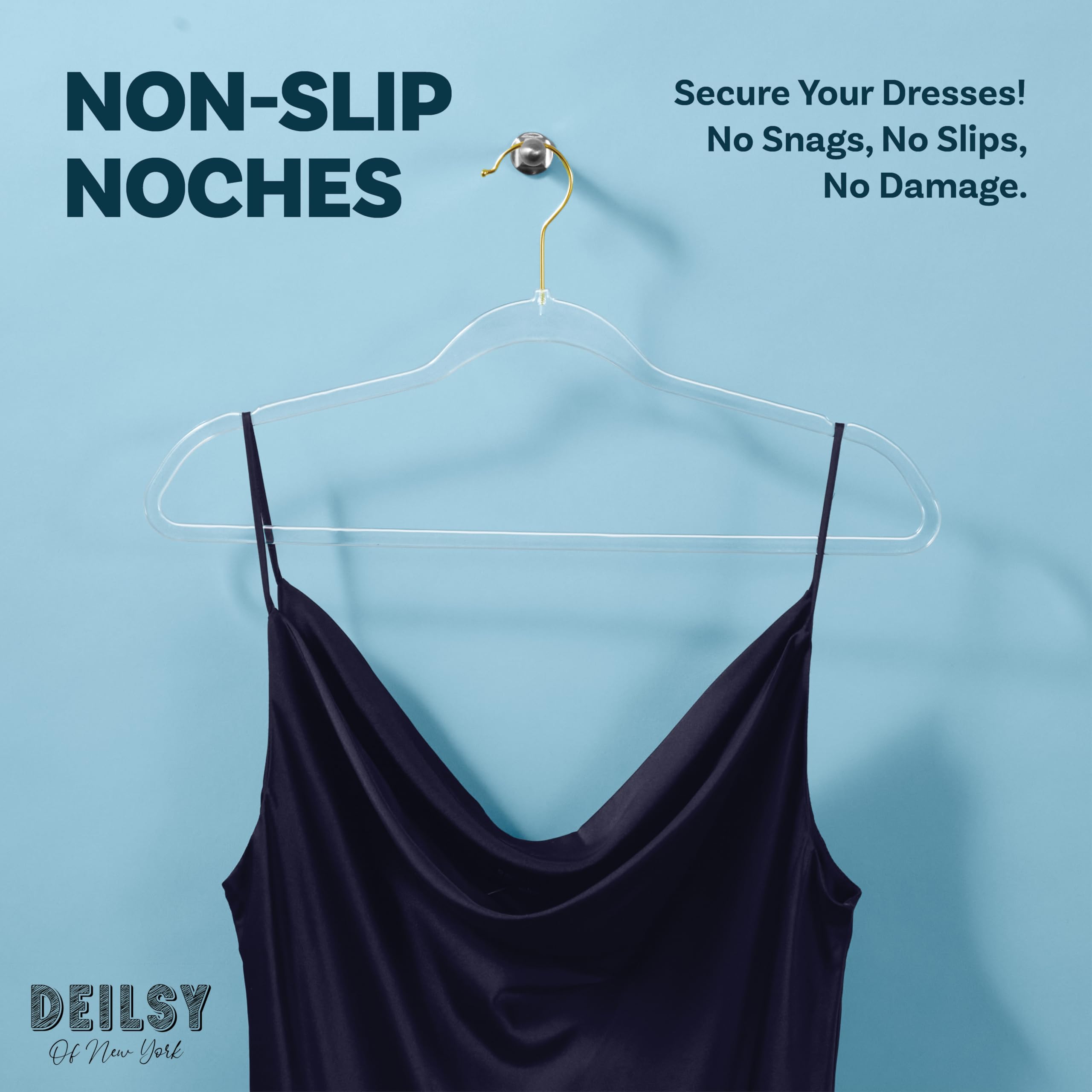 DEILSY non-slip plastic hangers prevent slipping and snag-free handling for delicate fabrics.