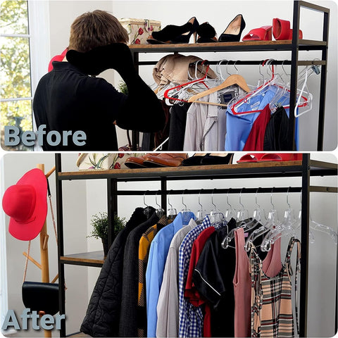 DEILSY women's wardrobe solution hangers blend with closet decor.