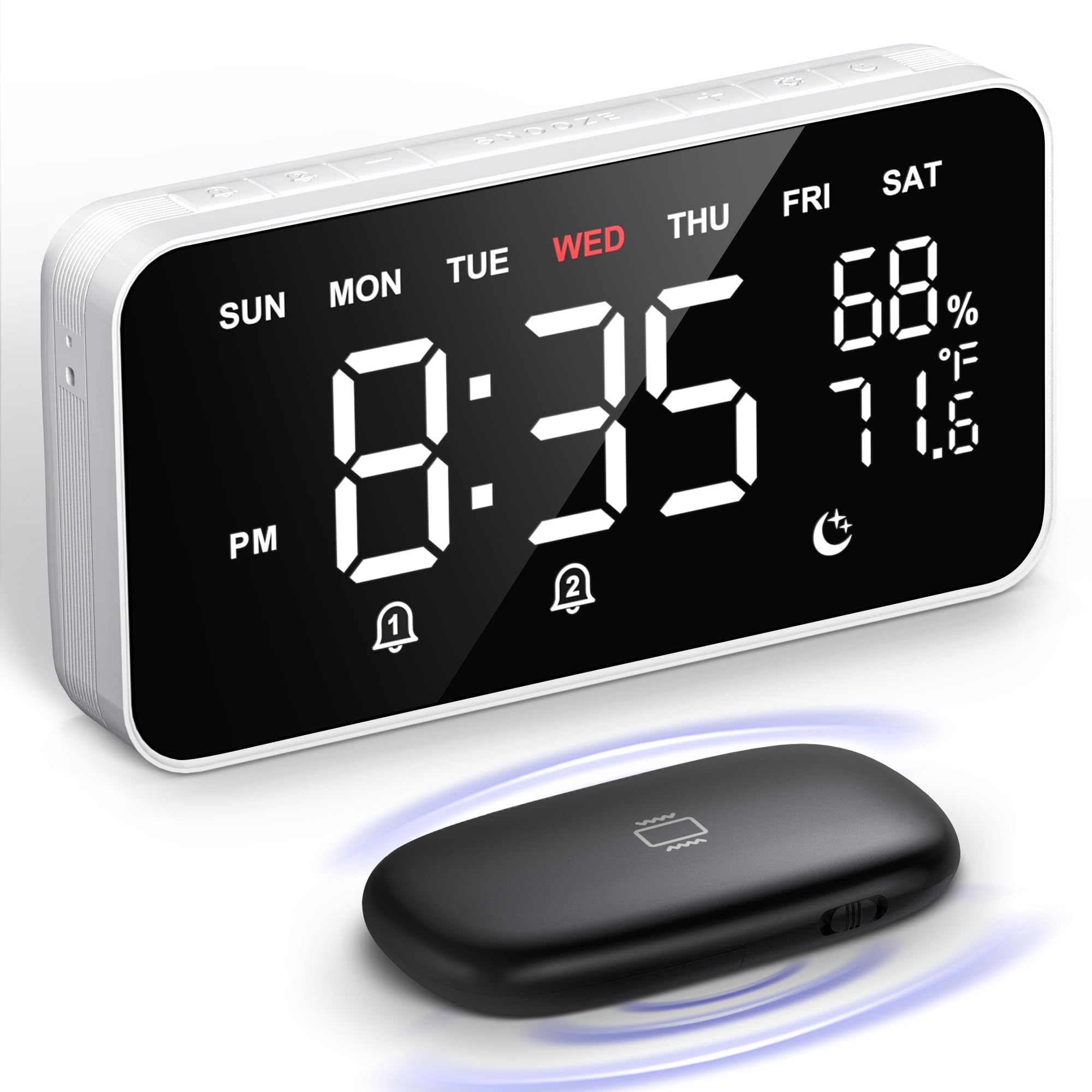 Dekala bed shaker alarm clock with wireless vibration for heavy sleepers