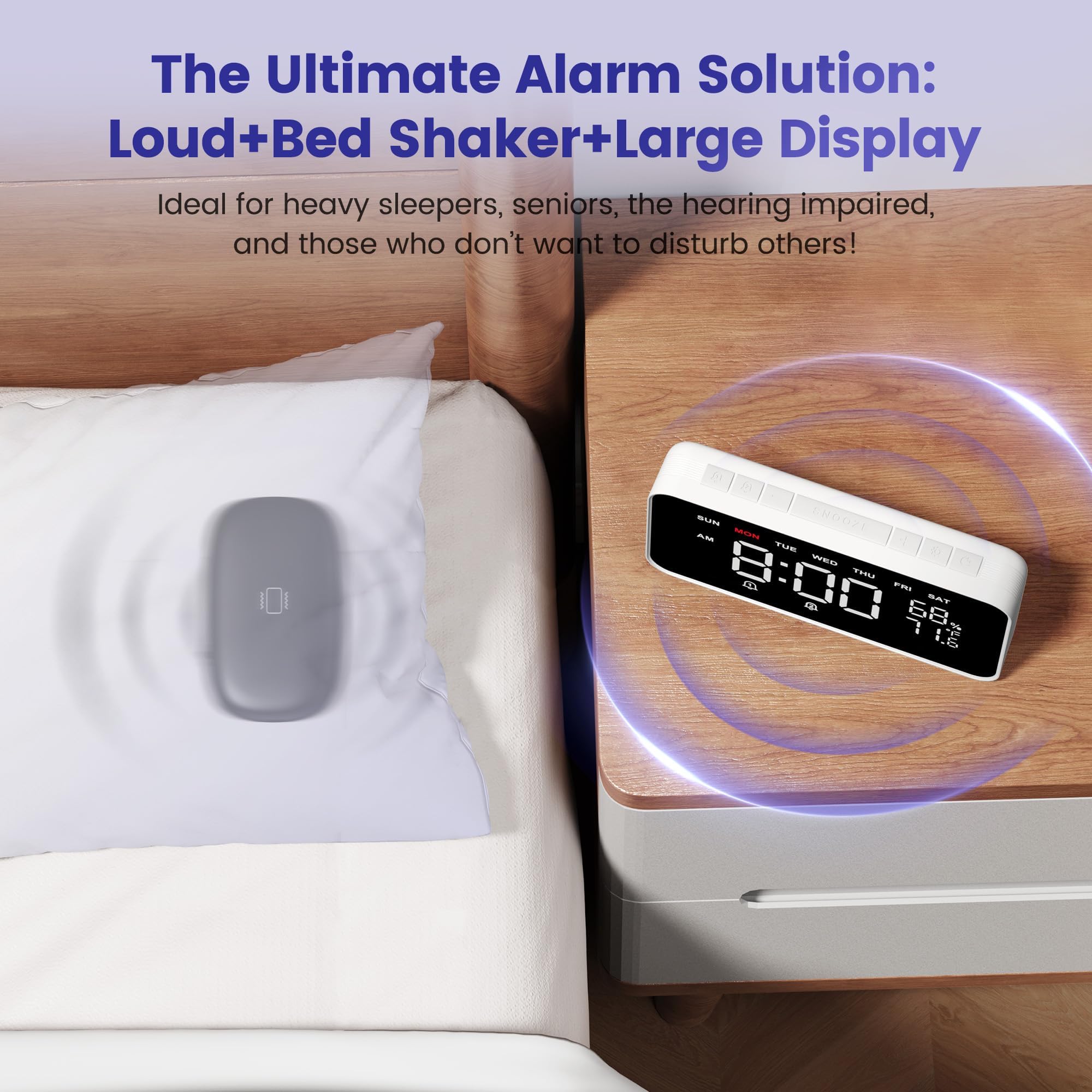 Dekala dual alarms clock showing two independent wake times
