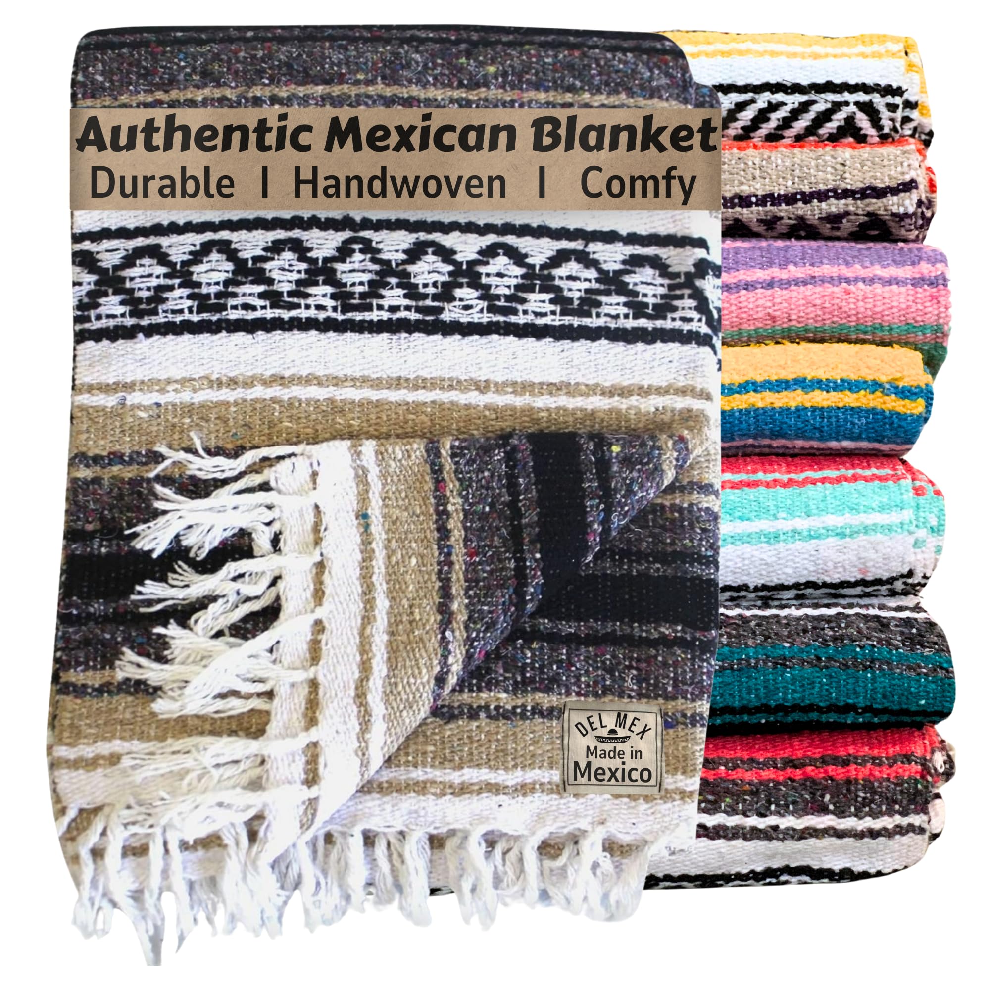 Del Mex Classic Blanket tan weave shown for cozy home decor and warmth.
