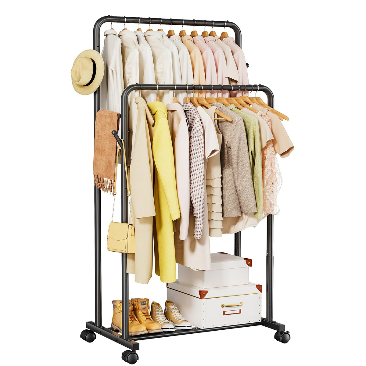 Delamu double rod clothes rack for organized hanging and easy access